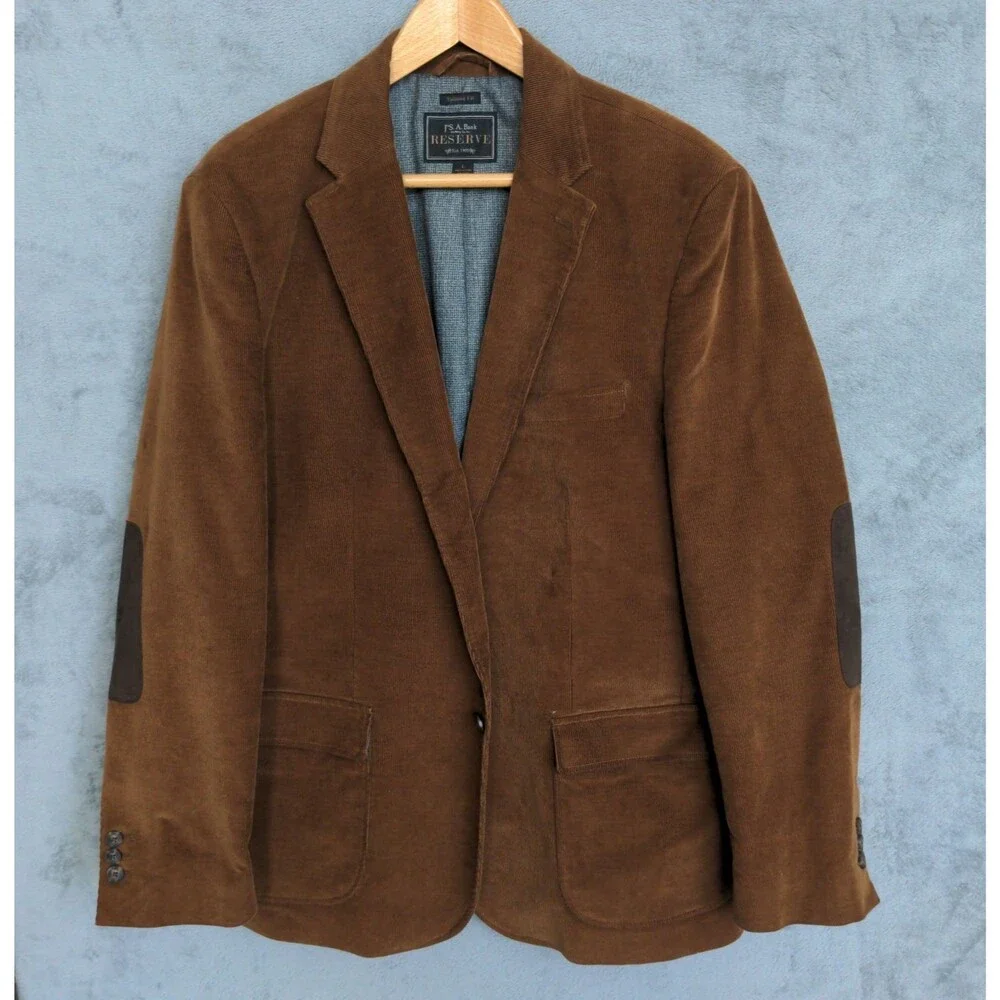 Jos A Bank Reserve Tailored Fit Corduroy Blazer Sz L Brown Elbow Patch Academia